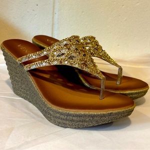 Venice gold  sequins studded wedge sandals